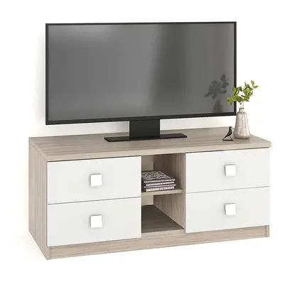 Comoda TV SYSTEM 110, 4 sertare, Oak, Alb