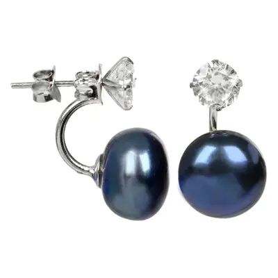 JwL Luxury Pearls Cercei de argint cu perle albastre veritabile și cristal 2in1 JL0225