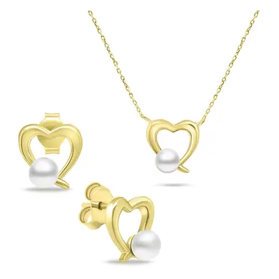 Brilio Silver Set romantic de bijuterii placate cu aur, cu perle SET234Y (cercei, colier)