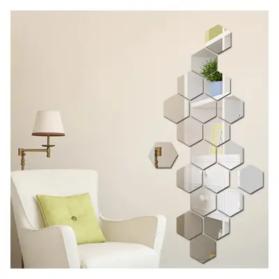 Set 12 oglinzi acrilice autoadezive decorative forma hexagon, diametru 7, 13, 20 si 23 cm