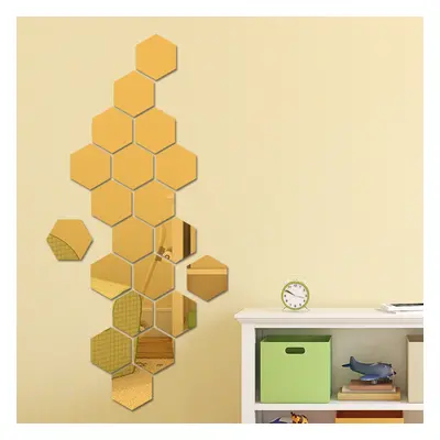 Set 12 oglinzi acrilice autoadezive decorative forma hexagon, diametru 7, 13, 20 si 23 cm