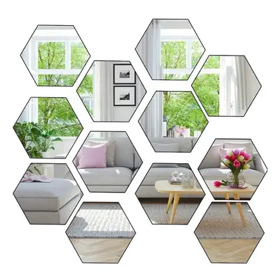 Set 12 oglinzi acrilice autoadezive decorative forma hexagon, diametru 7, 13, 20 si 23 cm