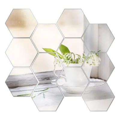 Set 12 oglinzi acrilice autoadezive decorative forma hexagon, diametru 7, 13, 20 si 23 cm