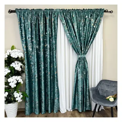 Draperie Catifea Nikko cu insertii aurii - LA COMANDA pe dimensiunile tale Verde Aqua - V9