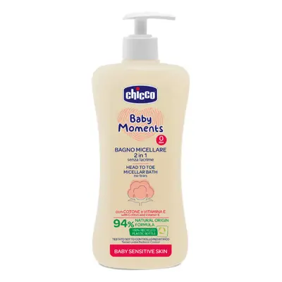 Sampon si gel de dus micelar dermatologic Chicco Baby Moments Sensitive, 500ml, 0 luni+