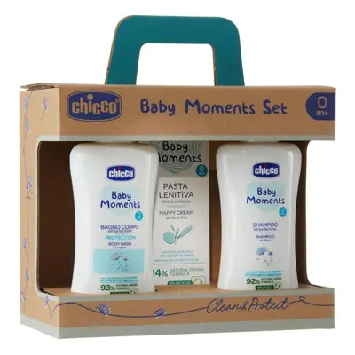 Set cadou cosmetice Chicco Baby Moments Skin Clean&Protect (gel de dus, sampon si crema iritatii