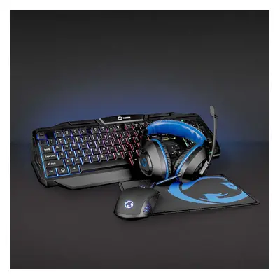 kit gaming combo 4-in-1 tastatura, casti, mouse si mouse pad, taste us, nedis