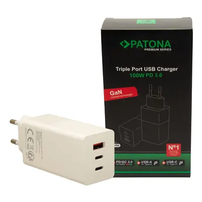 Incarcator Patona Premium GaN Fast Charger 100W PD QC 3.0 2xUSB-C 1xUSB-A - 2647