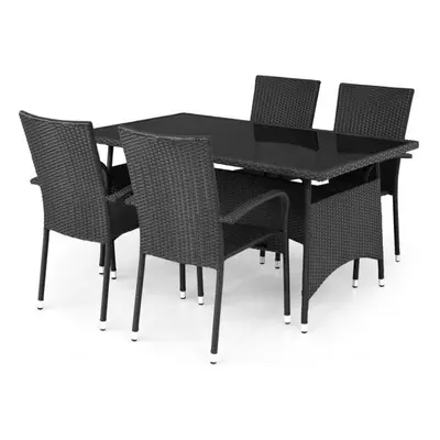 Set mobilier exterior poliratan cu masa si 4 Scaune PRESLEY negru