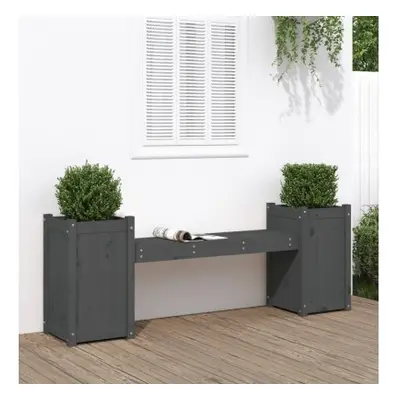 Bancheta cu jardiniere, gri, 180x36x63 cm, lemn masiv de pin