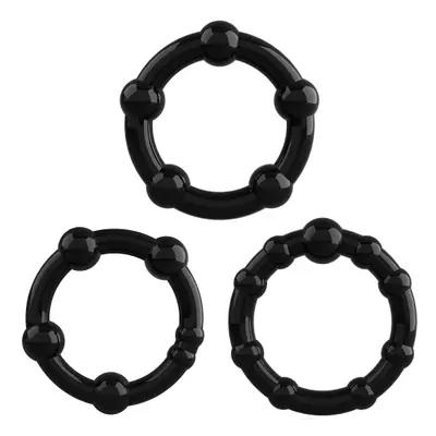 Crushious Set de Trei Inele cu Bile Negre din Silicon pentru Penis si Testicule Erectii Lungi si