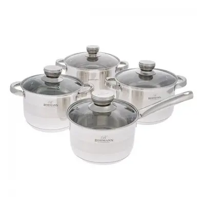 Set oale inox, 8 piese, Bohmann BH08-475, Capacitate 1.9L, 2.6L, 3.6L, 5.5L