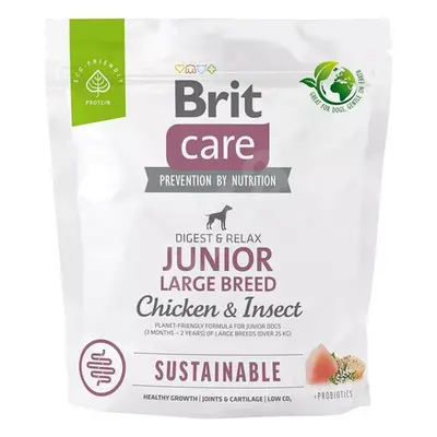 BRIT Care Sustainable Junior Large Breed 1 kg Hrana uscata catei de talie mare, cu pui si insect