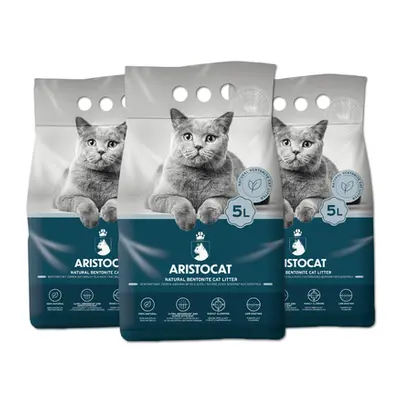 ARISTOCAT Bentonite Plus Nisip pentru litiera pisicilor, din bentonita 15 L (3 x 5 L)