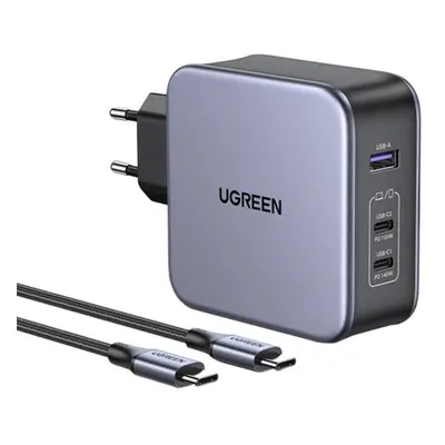 Ugreen CD289 GaN incarcator 2x USB-C / USB 140W + cablu USB-C, argint