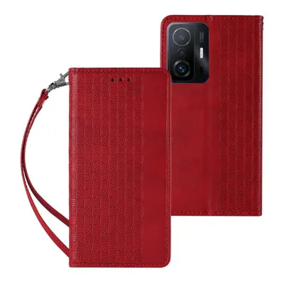 MG Magnet Strap piele husa pentru Xiaomi Redmi Note 11 Pro 4G/5G, rosu