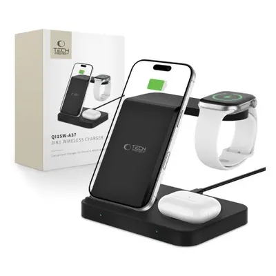 Tech-Protect A37 3in1 incarcator wireless pentru telefon / Apple Watch / AirPods, negru