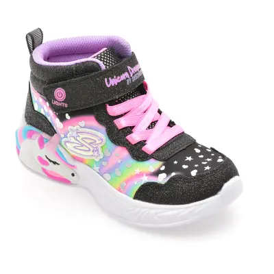 Ghete SKECHERS negre, UNICORN DREAMS, din material textil