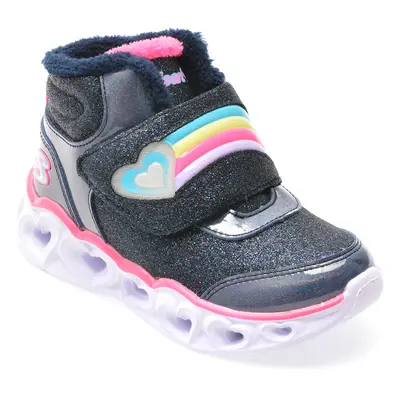 Ghete SKECHERS bleumarin, HEART LIGHTS, din piele ecologica