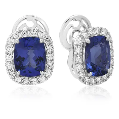 Cercei din aur alb de 18K cu tanzanite de 8.22ct si diamante de 1.6ct