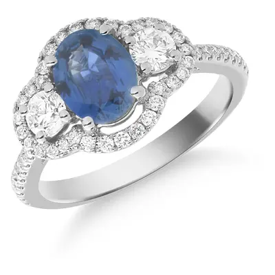 Inel din aur alb de 18K cu safir de 1.31ct si diamante de 0.68ct