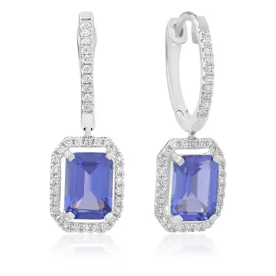 Cercei din aur alb de 18K cu tanzanite de 2.23ct si diamante de 0.23ct