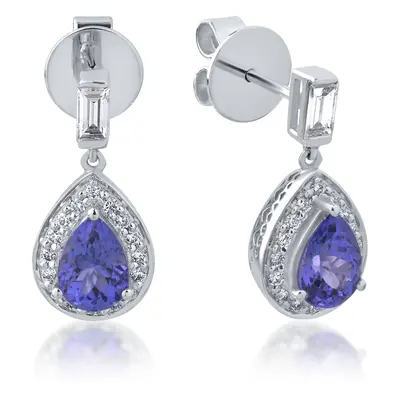 Cercei din aur alb de 18K cu tanzanite de 1.592ct si diamante de 0.413ct