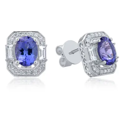 Cercei din aur alb de 18K cu tanzanite de 2.74ct si diamante 0.731ct