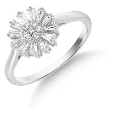 Inel floare din aur alb de 14K cu diamante de 0.39ct