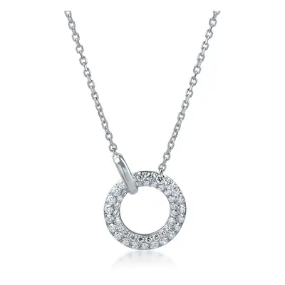 Lant cu pandantiv cerc din aur alb cu diamante de 0.5ct