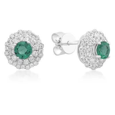Cercei din aur alb de 18K cu smaralde de 0.45ct si diamante de 0.34ct