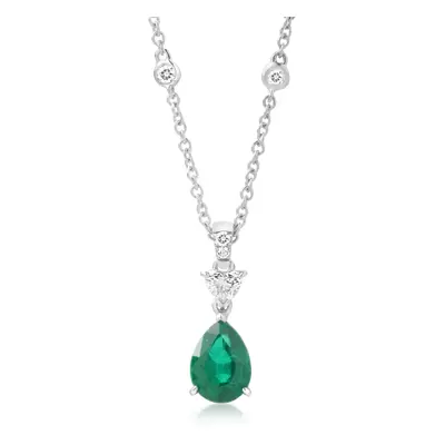 Lant cu pandantiv din aur alb de 18K cu smarald de 1.31ct si diamante de 0.42ct
