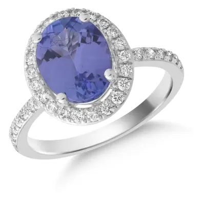 Inel din aur alb de 14K cu tanzanit de 2.12ct si diamante de 0.19ct