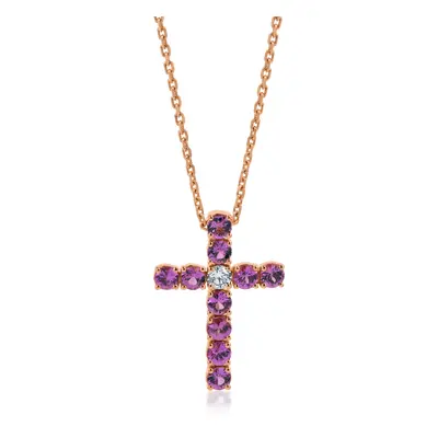 Lant cu pandantiv cruce din aur roz cu safire roz si diamante de 3.31ct