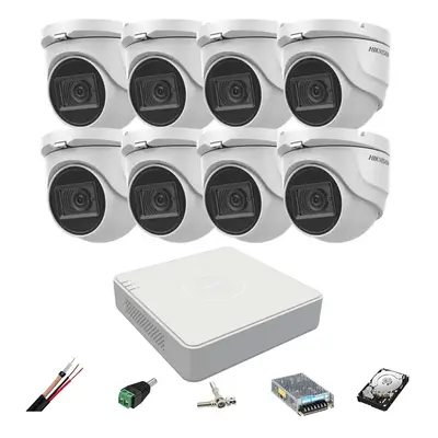 Sistem supraveghere Hikvision 8 camere 8MP, 2.8mm, IR 30m, DVR 8 canale 4K, accesorii, hard disk