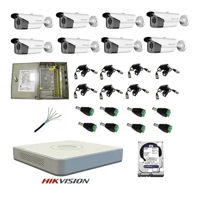 Kit sistem complet 8 camere supraveghere exterior HIKVISION FULL HD 40 m IR hard 2 TB