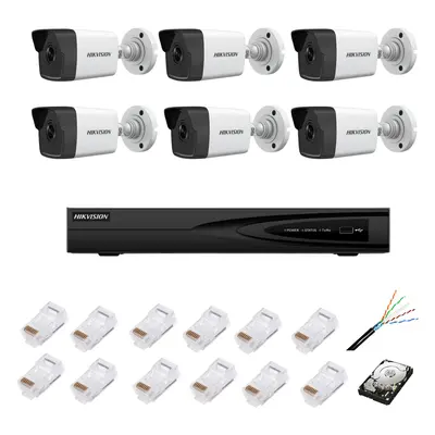 Sistem de supraveghere complet cu 6 camere IP, 4MP, lentilă 2.8mm, IR 30m, NVR cu 8 canale IP cu