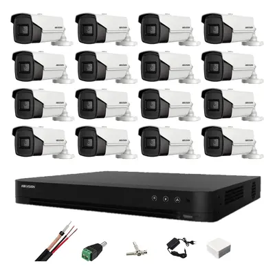 Sistem de supraveghere video 16 Camere Hikvision 4 in 1, 8MP, lentila 3.6mm, IR 80m, DVR 16 cana