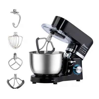 Robot de bucatarie STARCREST SKM-1500BK, 1500W, Bol 5.5 L Inox, 5 Accesorii, 6 Viteze + Pulse, A