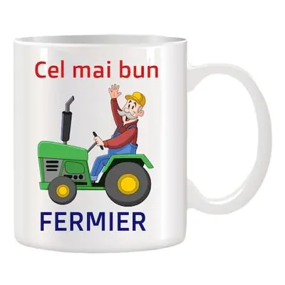 Cana alba ceramica personalizata Cel mai bun Fermier, 330 ml