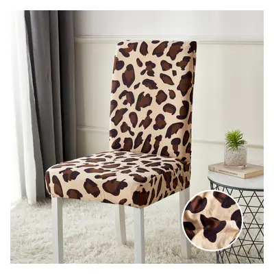 Set 4 Huse Elastice Scaun, Bumbac Elasticizat, Maro-Bej, Animal Print, J10219