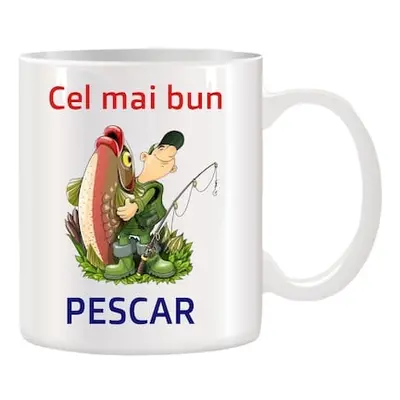 Cana alba ceramica personalizata Cel mai bun Pescar, 330 ml