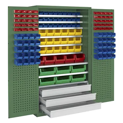 mauser Dulap mare, 9 polițe, 142 cutii de depozitare deschise, 3 sertare, verde reseda
