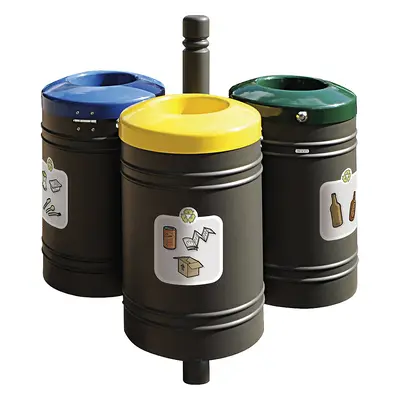 PROCITY Coș de gunoi de exterior GUSTAVIA, volum 3 x 40 l, cu set de autocolante, gri