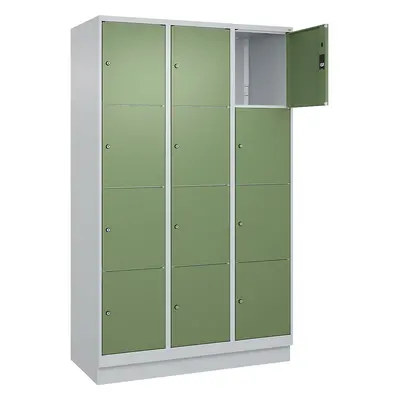 C+P Dulap cu 4 compartimente cu încuietoare Classic PLUS, 3 module, gri deschis / verde reseda, 