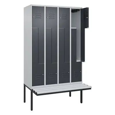 C+P Vestiar Z Classic PLUS cu bancă, 4 module, gri deschis / gri, lăț. 1200 mm, încuietoare cili