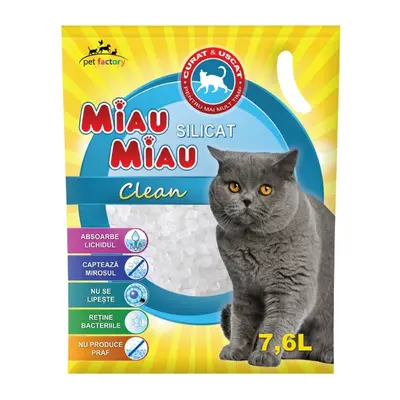 Nisip silicat pentru litiera pisici, Miau Miau Clean, 7.6 L