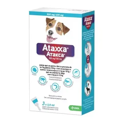 Ataxxa, antiparazitar extern pentru caini de talie mica 4-10 kg, 3 pipete