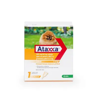 Ataxxa, antiparazitar extern pentru caini de talie foarte mica 0-4 kg, 3 pipete