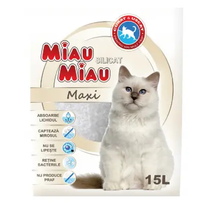 Nisip Silicat Pentru Pisici Miau Miau Maxi, 15 L